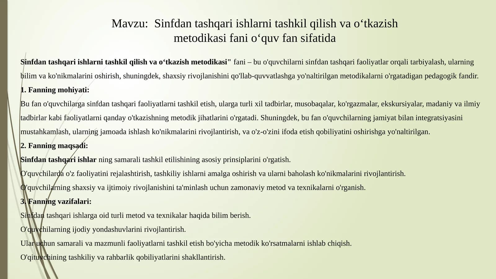 Sinfdan tashqari ishlar