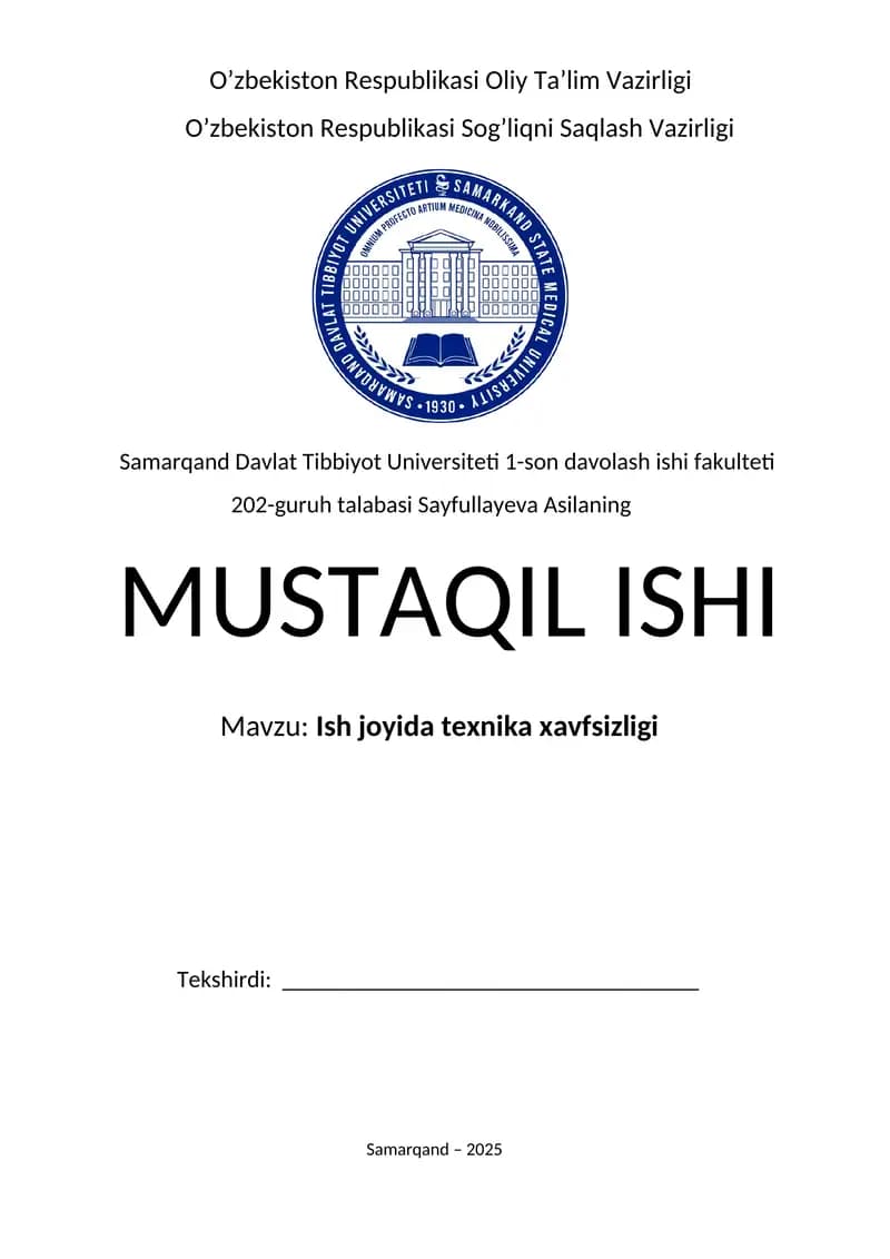 Ish joyida texnika xavfsizligi
