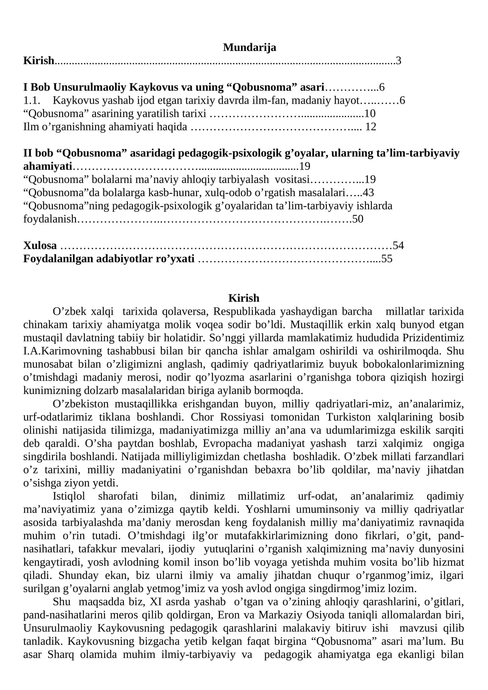 Kaykovusning pedagogika sohasida qarashlarini o’rganish