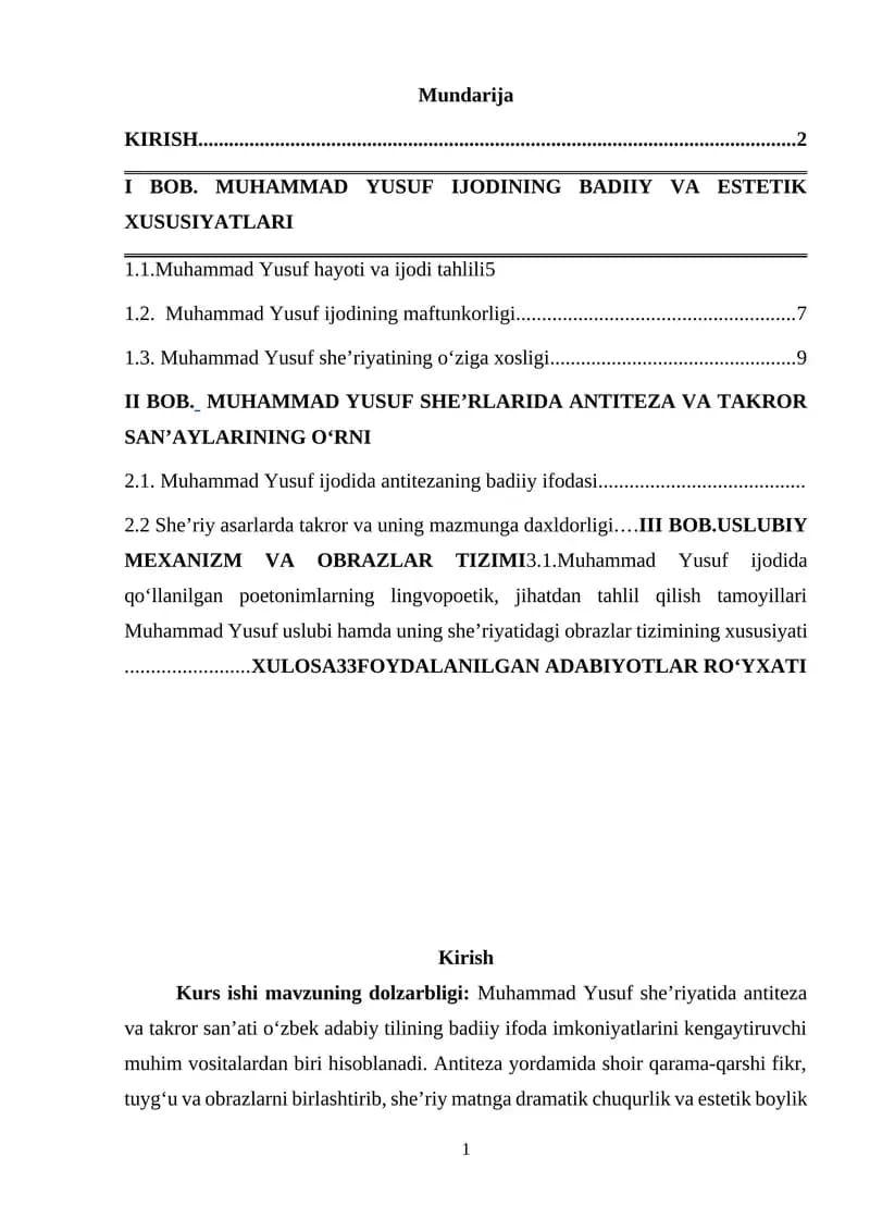Muhammad Yusuf she'rlarida antiteza va takror