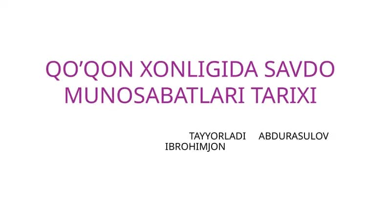 Qoʻqon xonligi savdo munosabatlari