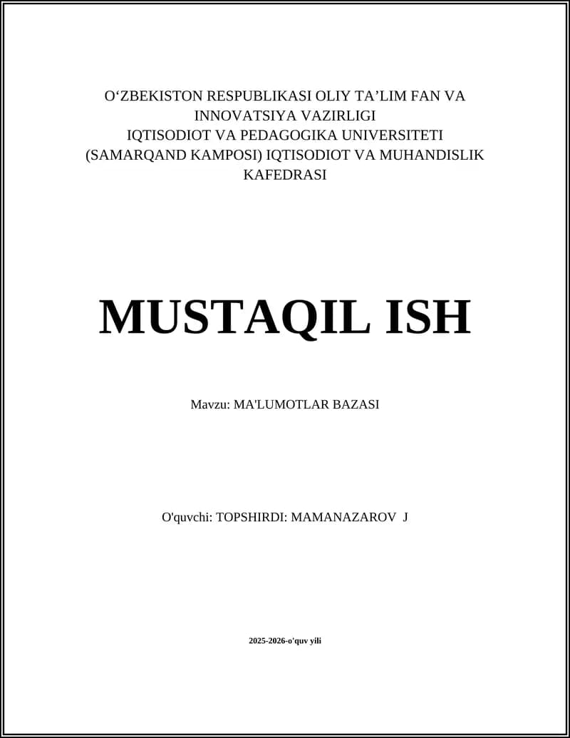 MA'LUMOTLAR BAZASI