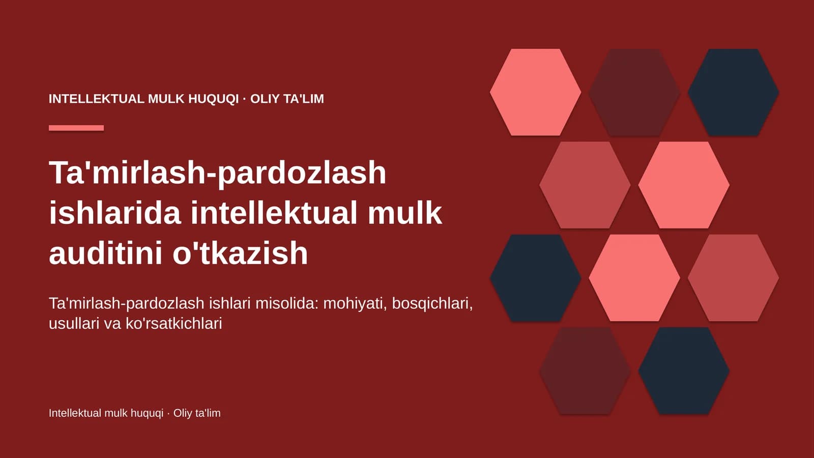 Ta'mirlash-pardozlash ishlarida intellektual mulk auditini o'tkazish