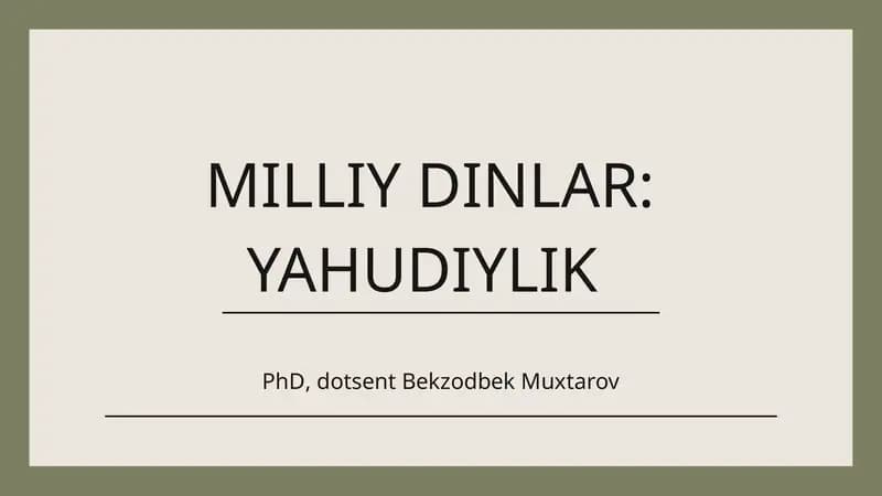 MILLIY DINLAR: YAHUDIYLIK