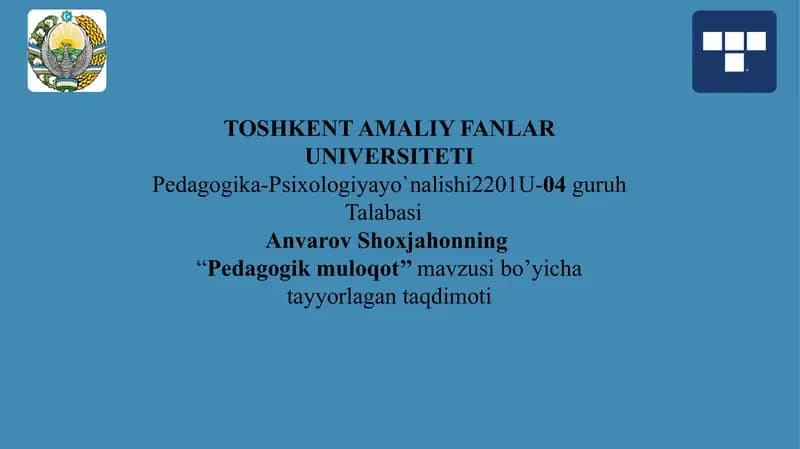 pedagogik muloqot mavzusida.