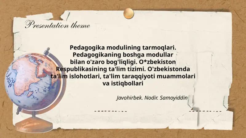Pedagogika modulining tarmoqlari