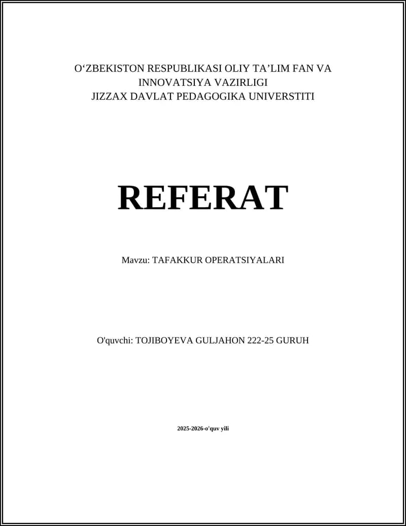 TAFAKKUR OPERATSIYALARI