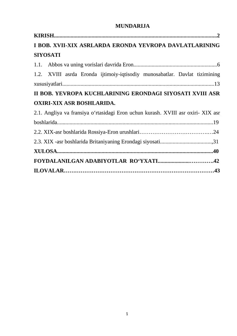 XVII ASR OʻRTASI - XX ASR BOSHIDA  ERON