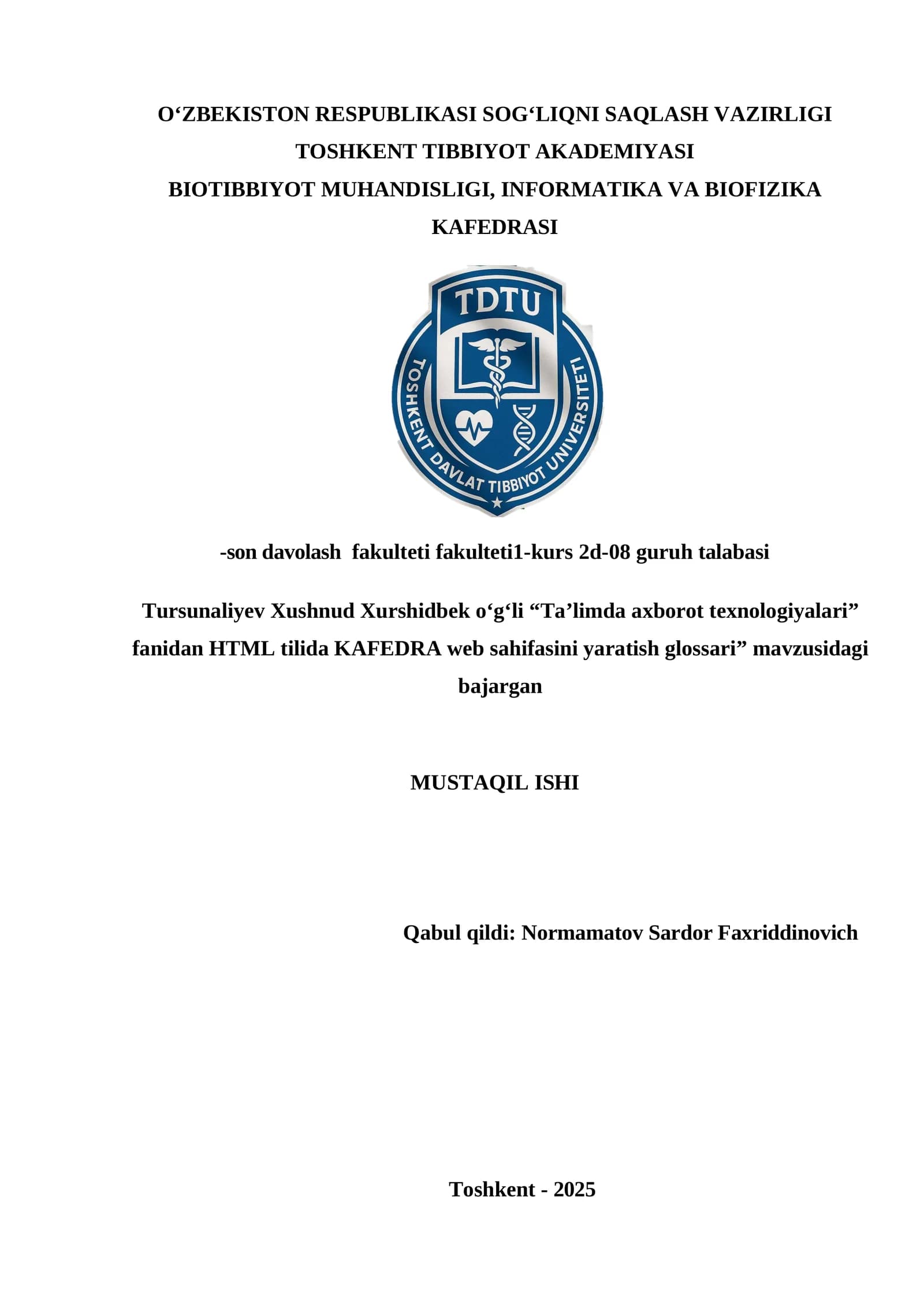 KAFEDRA web sahifasini yaratish glossari