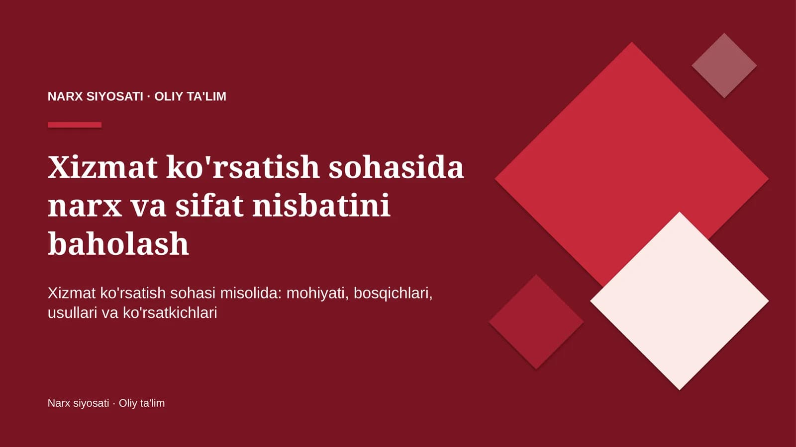 xizmat ko'rsatish sohasida narx va sifat nisbatini baholash 6146