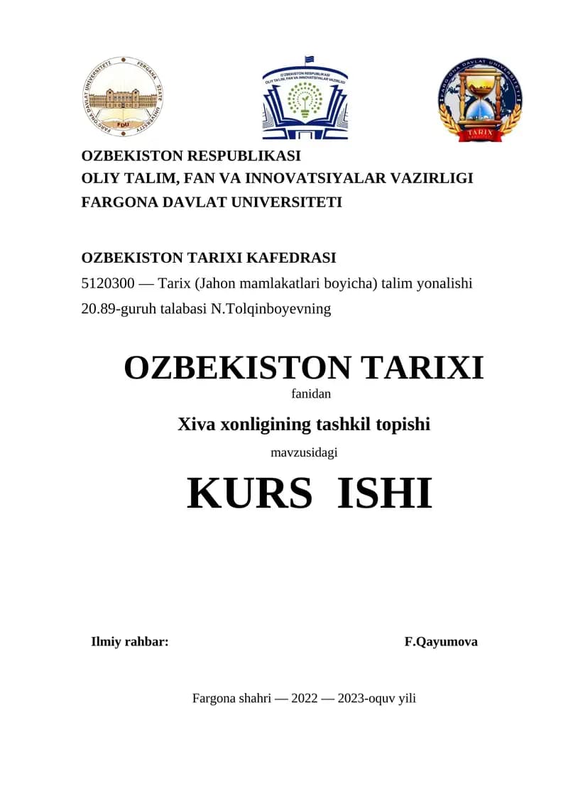 Xiva xonligining tashkil topishi
