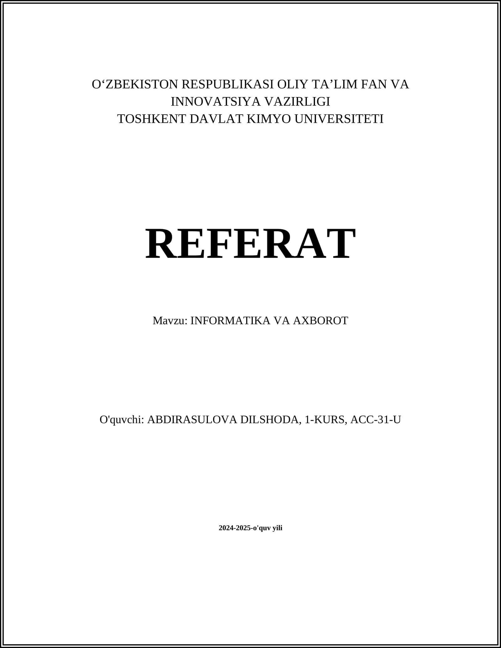 INFORMATIKA VA AXBOROT