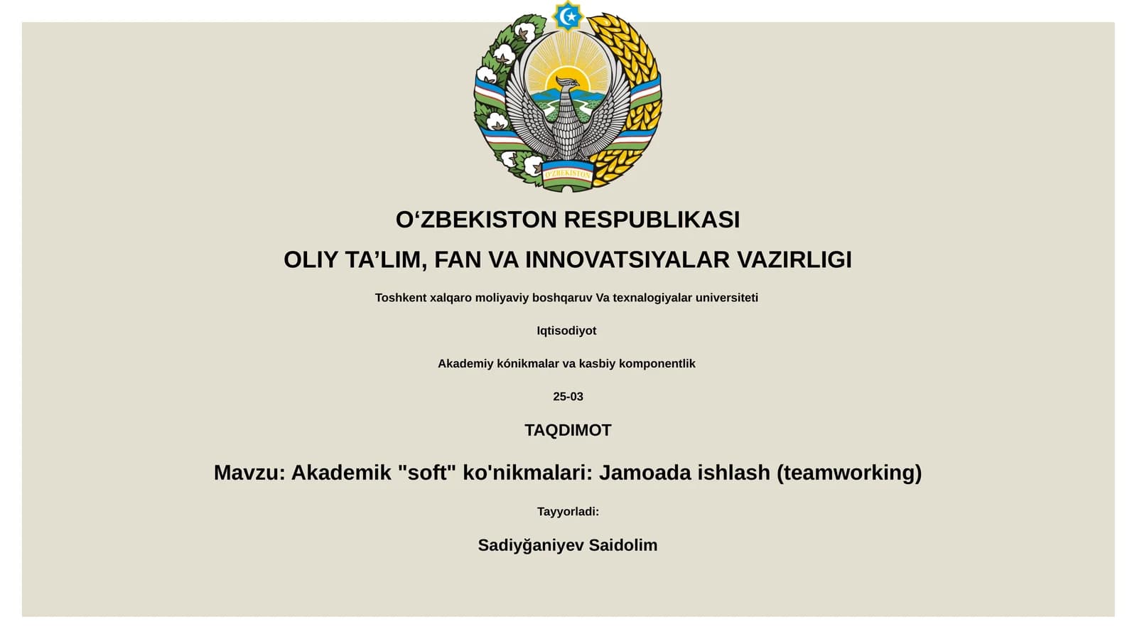 Akademik "soft" ko'nikmalari: Jamoada ishlash (teamworking)