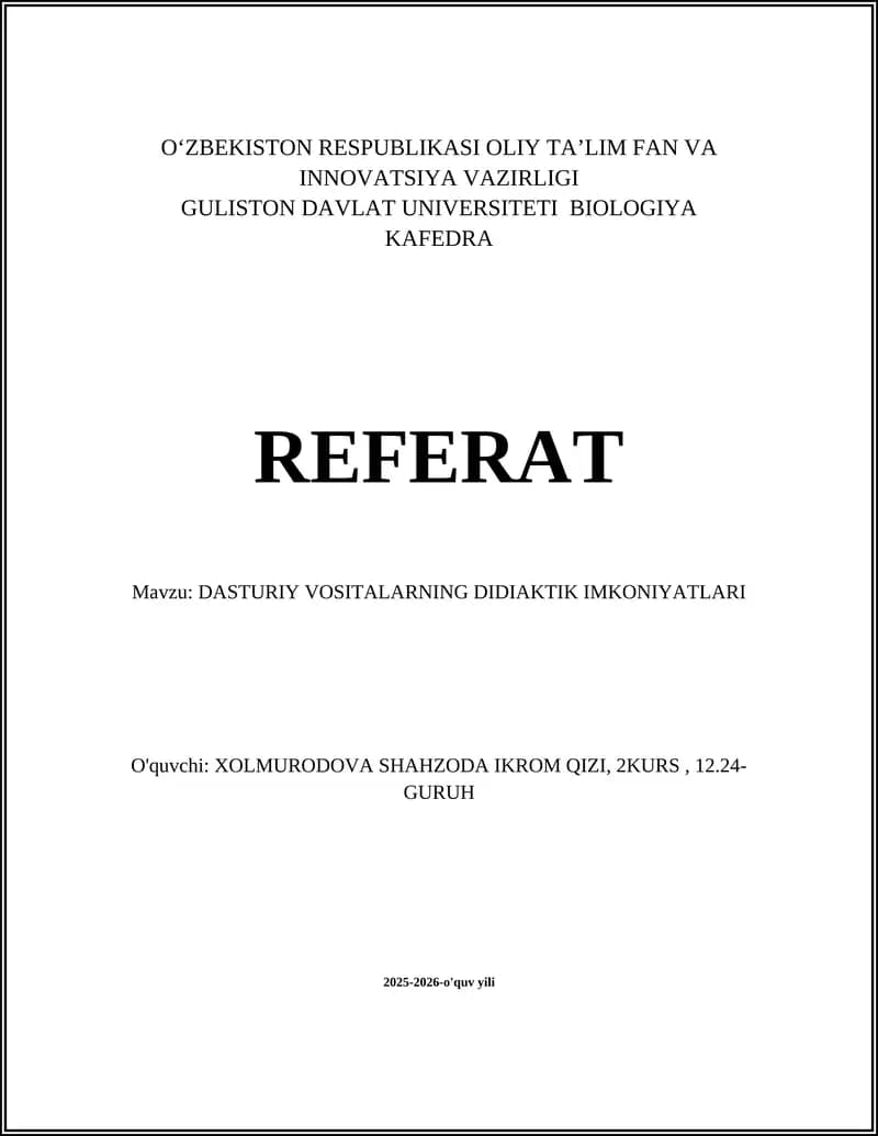 Dasturiy Vositalarning Didaktik Imkoniyatlari