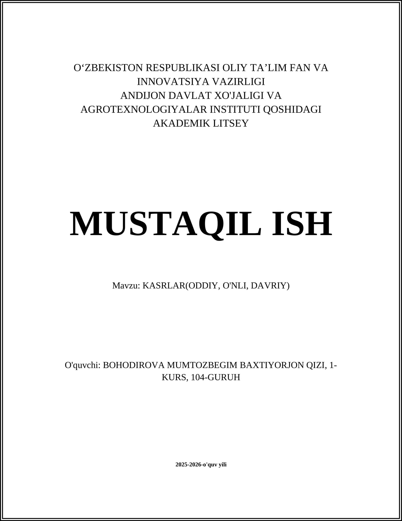 Kasrlar(oddiy, o'nli, davriy)