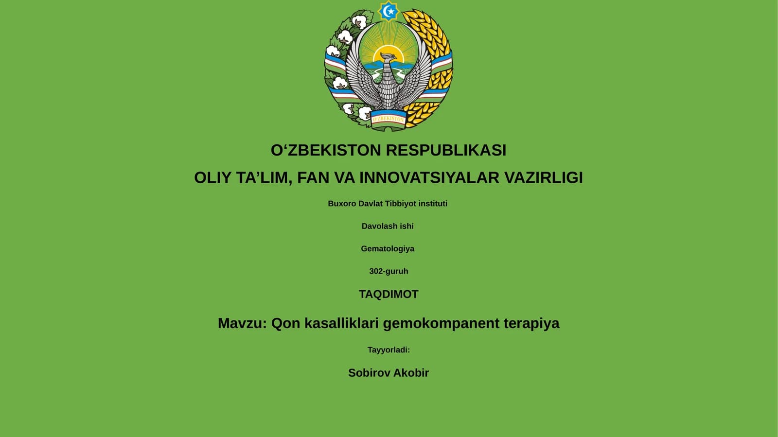 Qon kasalliklari gemokompanent terapiya