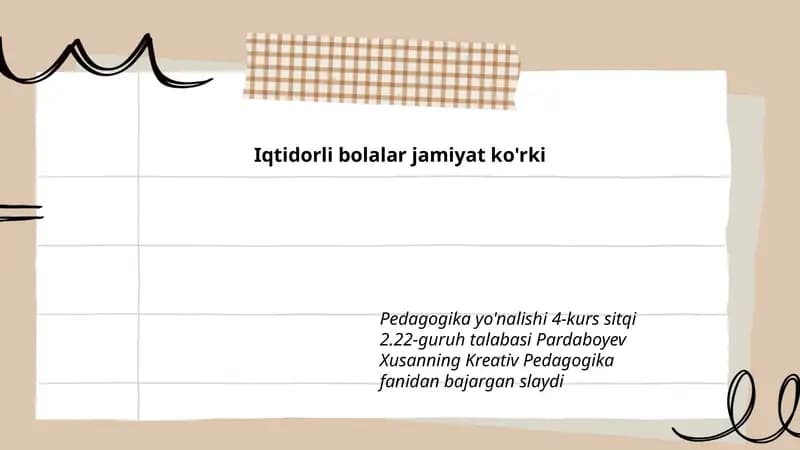 Pardaboyev Xusanning Kreativ Pedagogika fanidan bajargan slayd