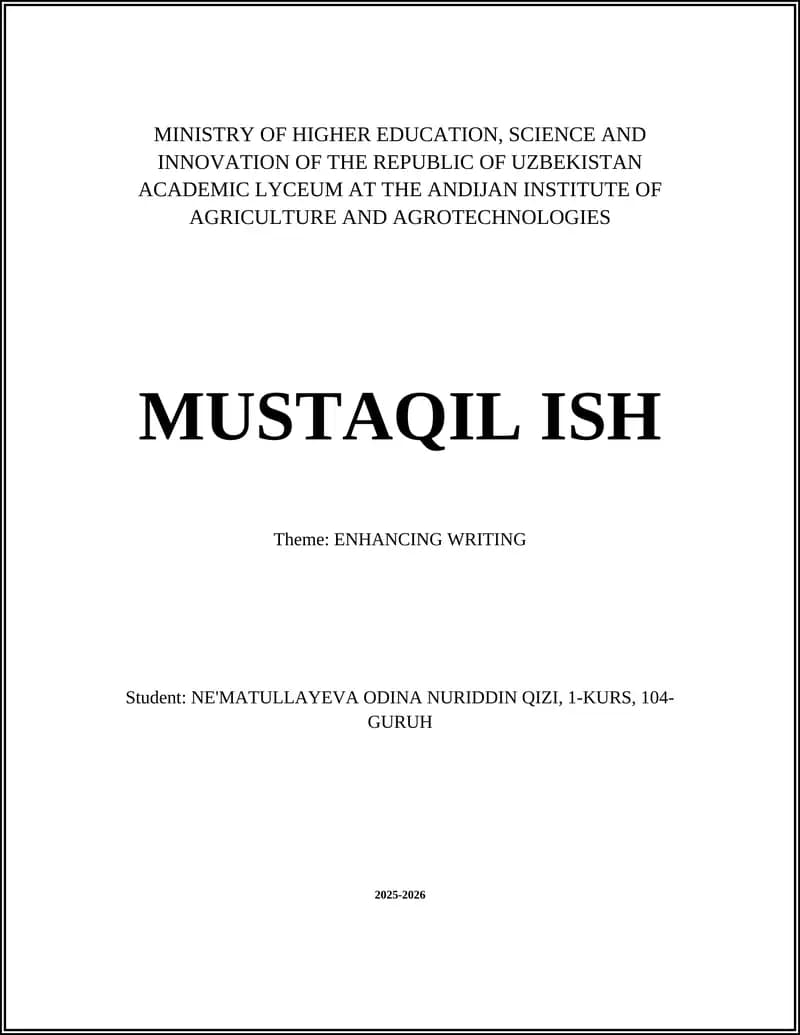 MUSTAQIL ISH: ENHANCING WRITING