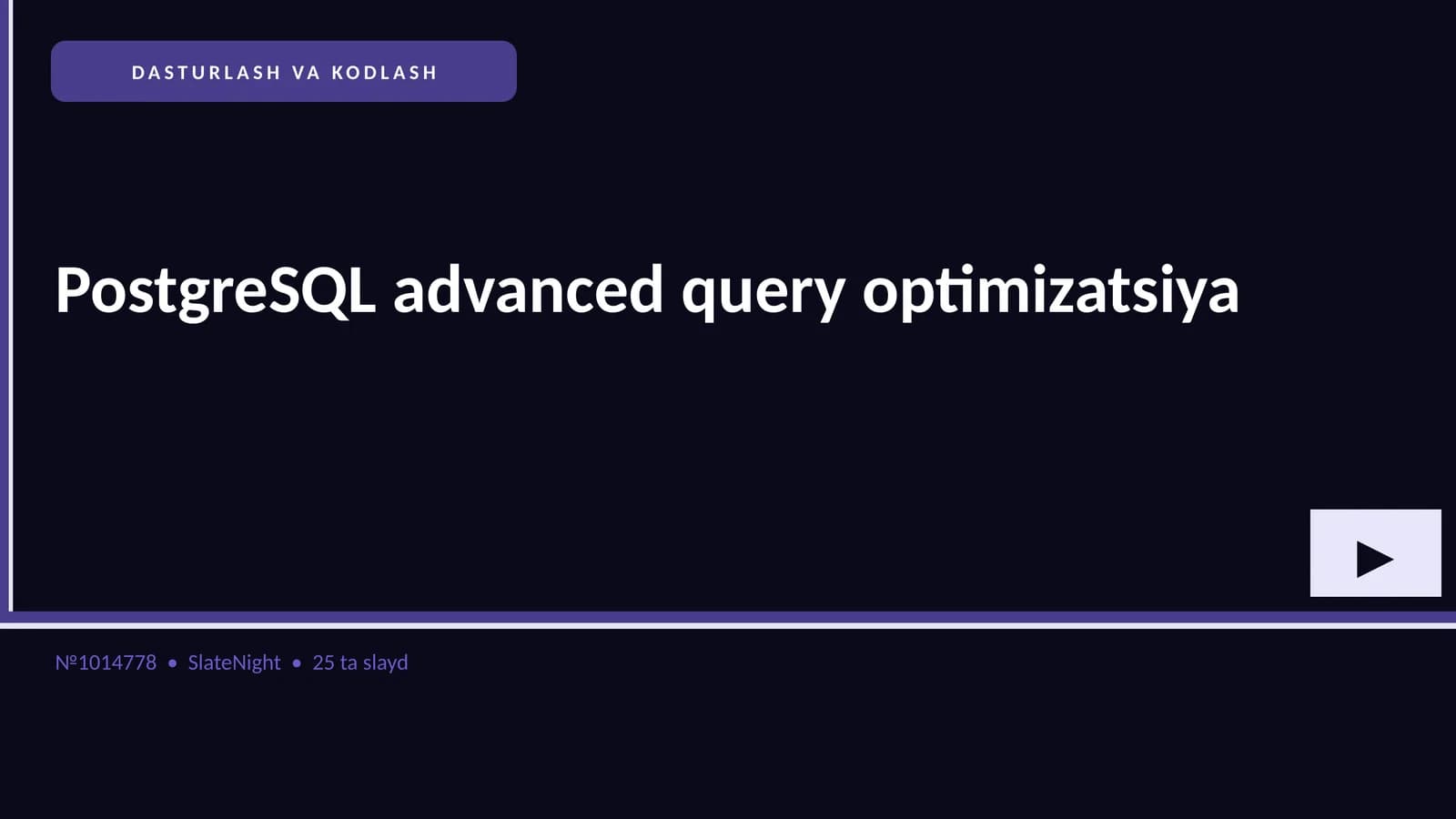 PostgreSQL advanced query optimizatsiya
