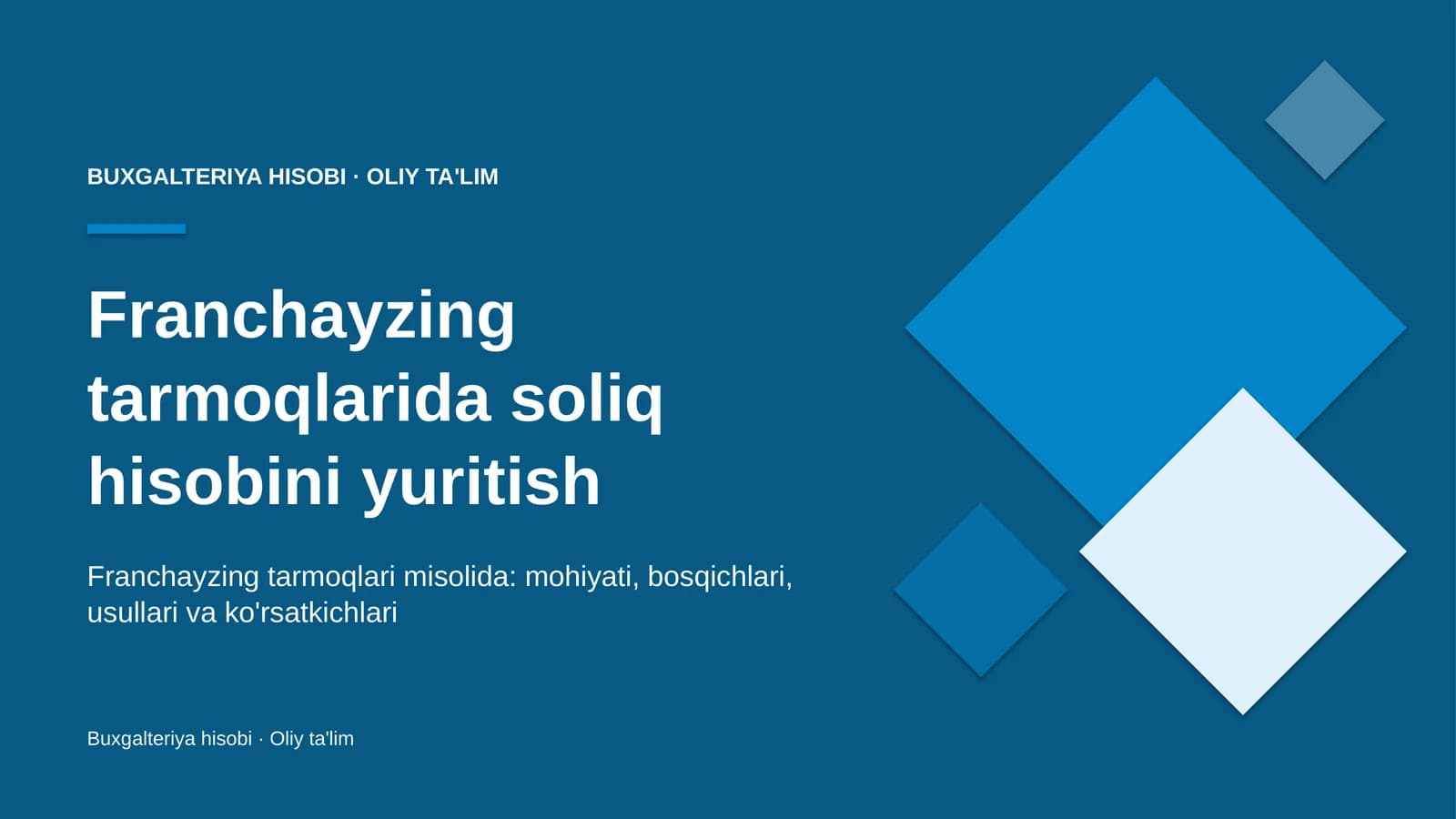 Franchayzing tarmoqlarida soliq hisobini yuritish