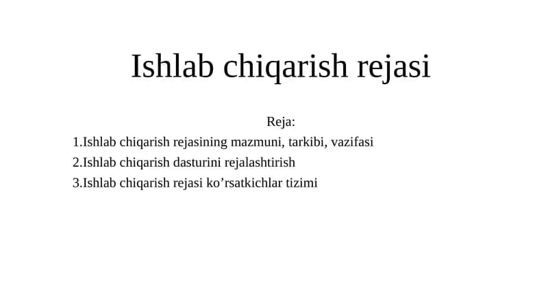 Ishlab chiqarish rejasi