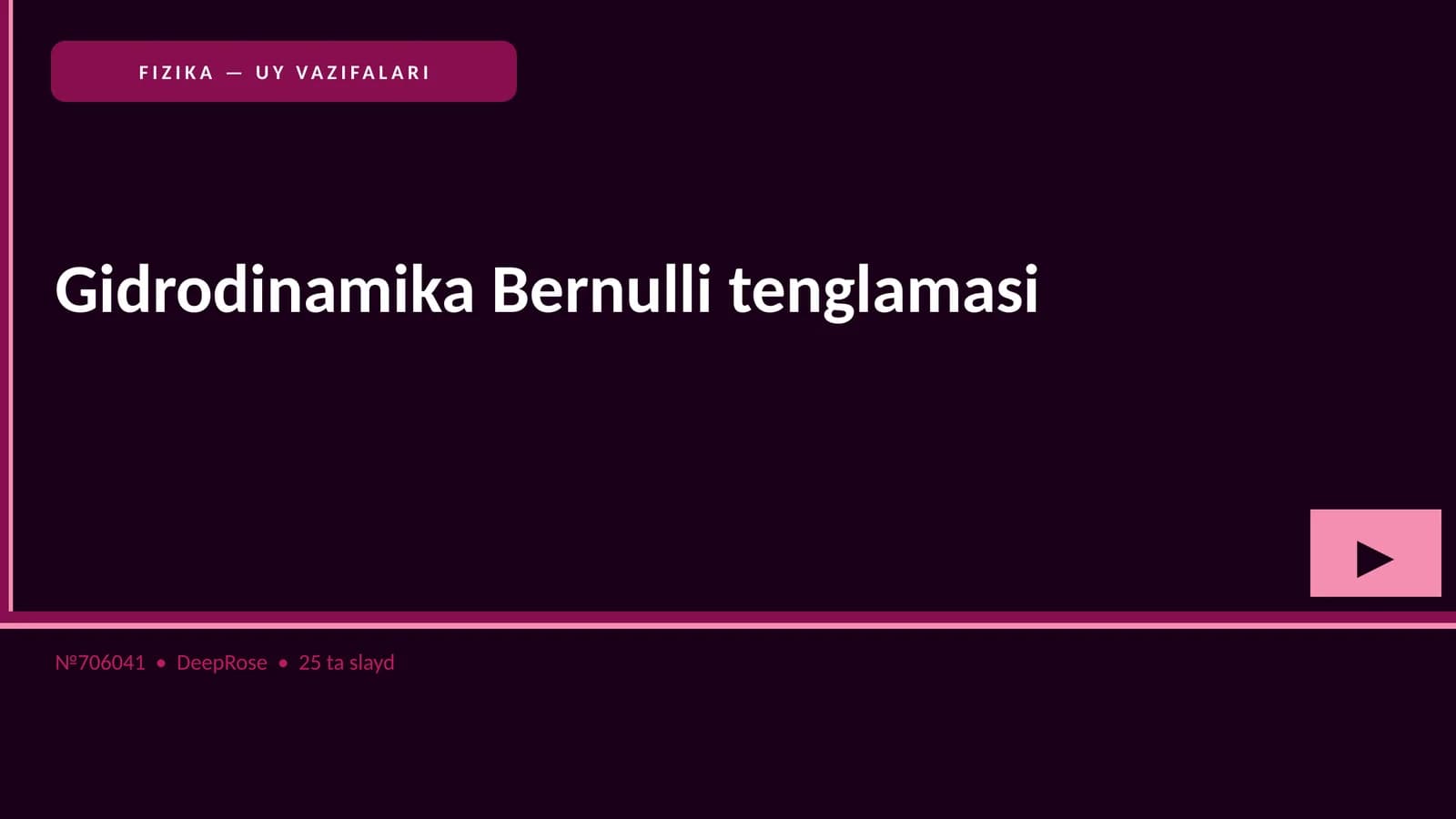 Gidrodinamika Bernulli tenglamasi