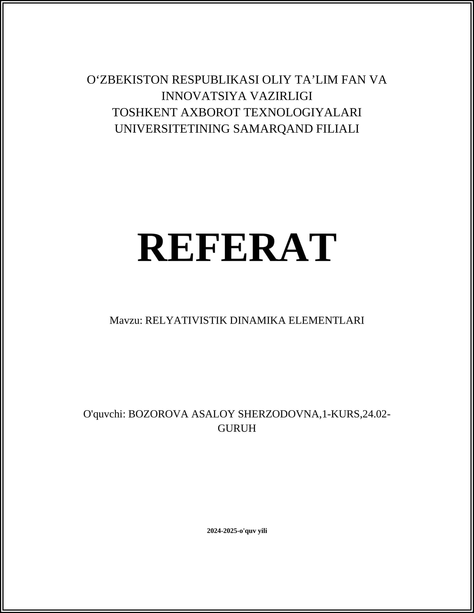 RELYATIVISTIK DINAMIKA ELEMENTLARI