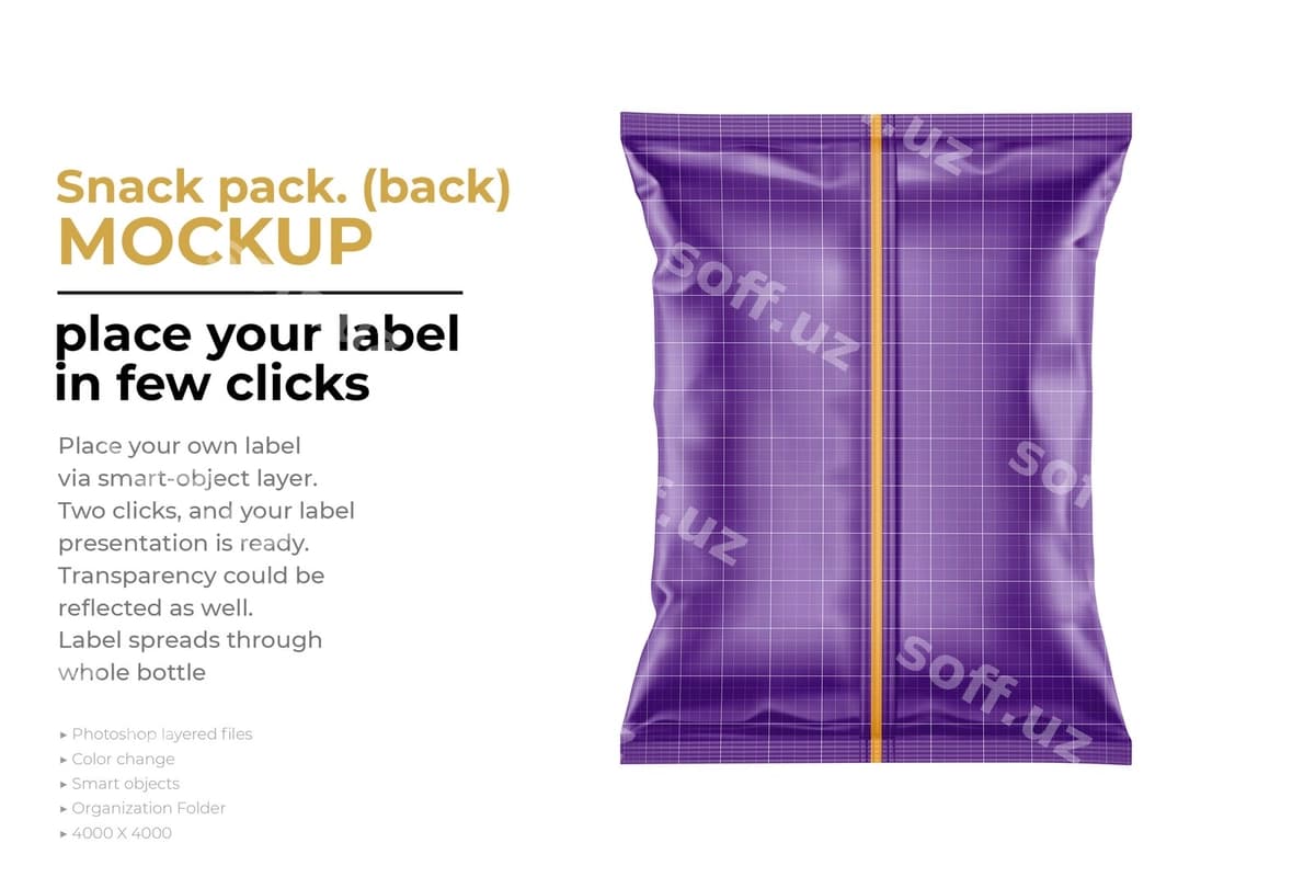 Snack paketi orqa mockup ajraltirilgan | Snack pack back mockup isolated