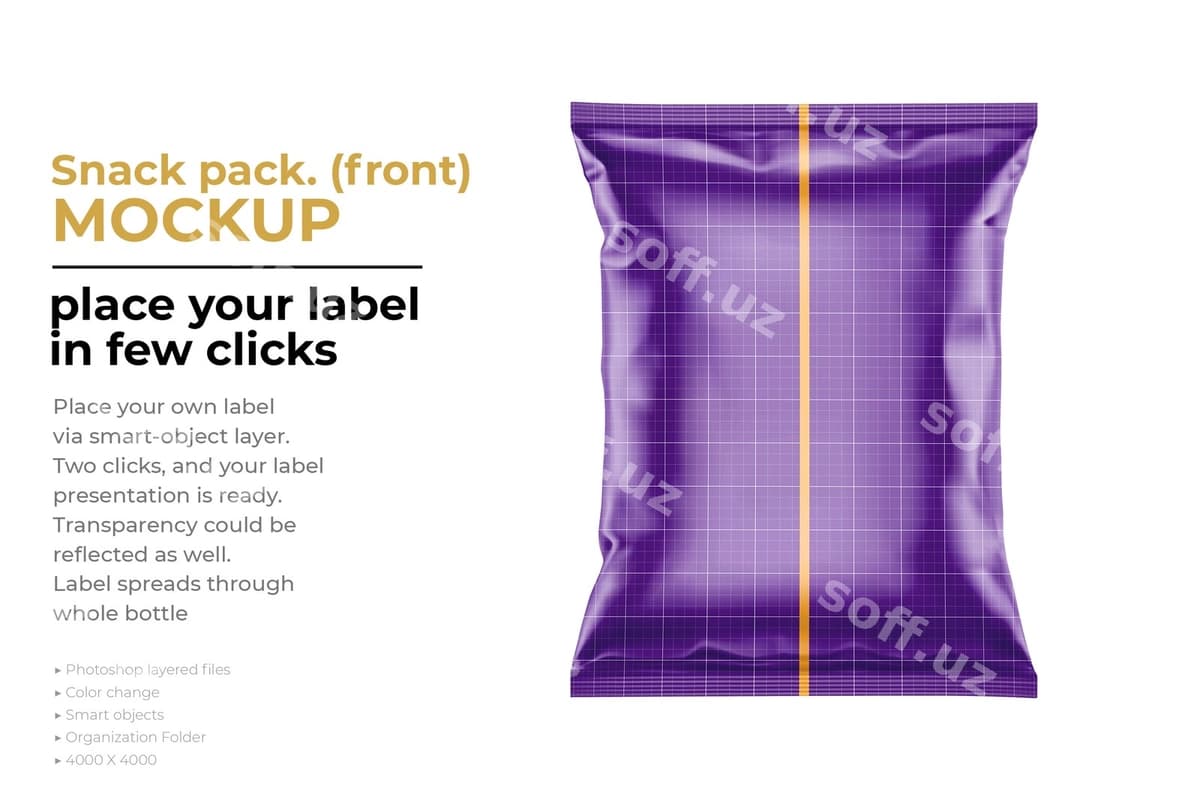 Snack paketi old namunasi ajraltirilgan | Snack pack front mockup isolated