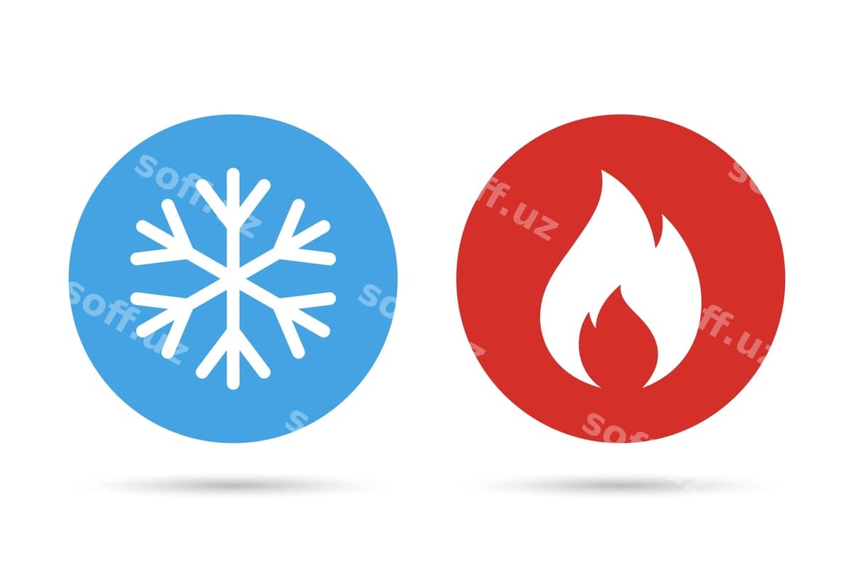 Qor basketi od flam ikonkalar issiq sovuq ikonkalar | Snowflake fire flame icons hot cold icons