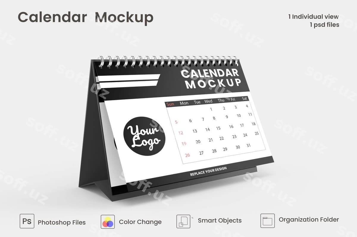 Chilanzadali stol kalendar namuna dizayni | Spiral desk calendar mockup design