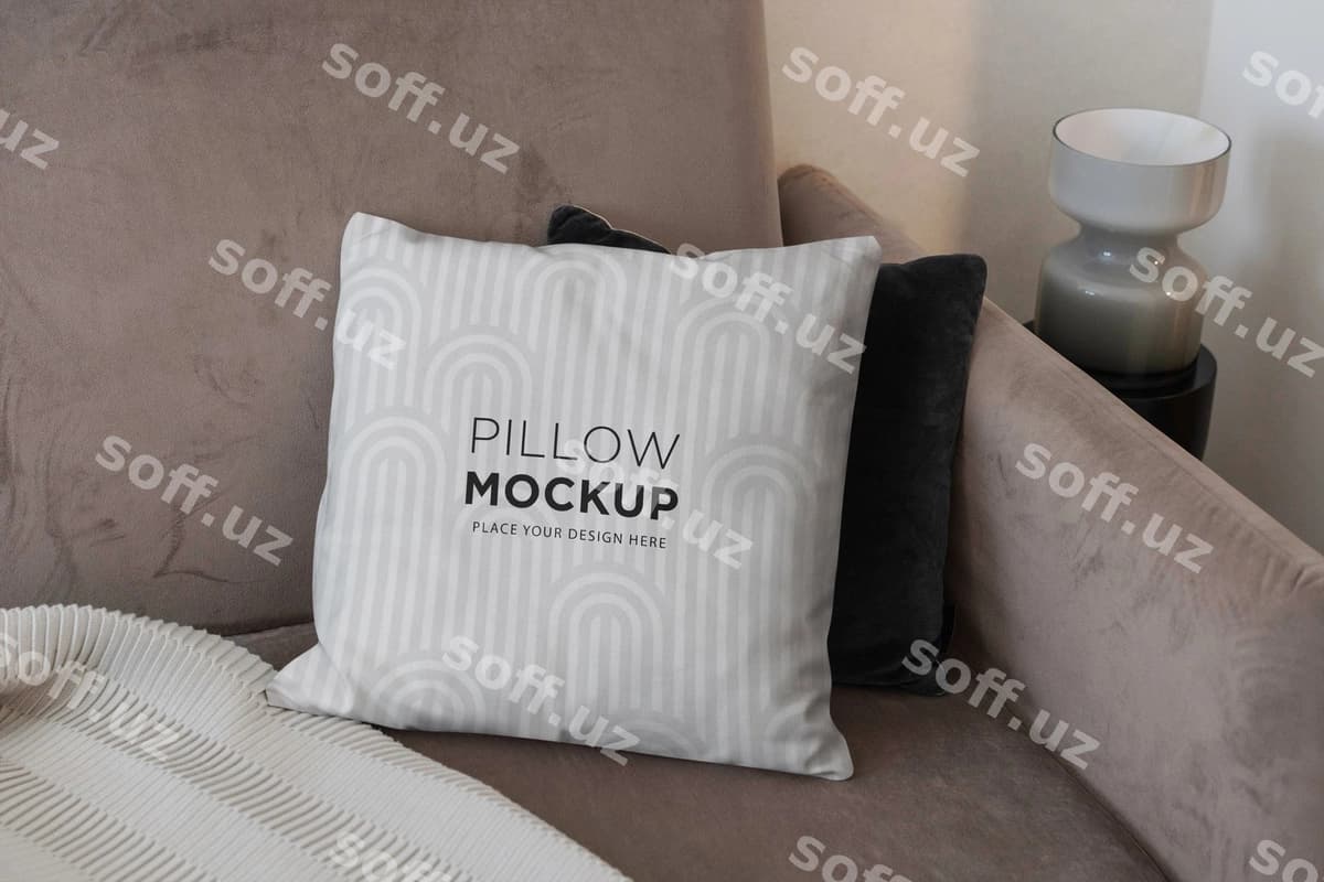 Kvadrat pillo mockup zamonaviy interyer | Square pillow mockup modern interior