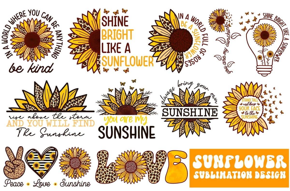 Retro kungaboqar sublimatsiya dizayn to'plami | Retro sunflower sublimation design bundle
