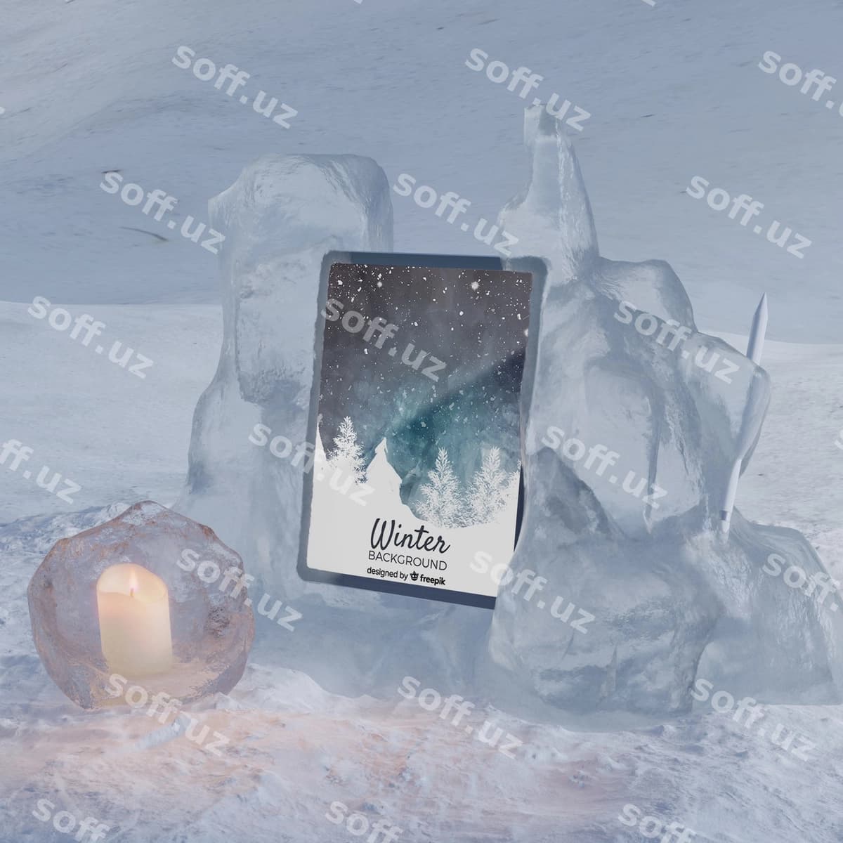 Planshet qish muzlangan sahna | Tablet winter frozen scene