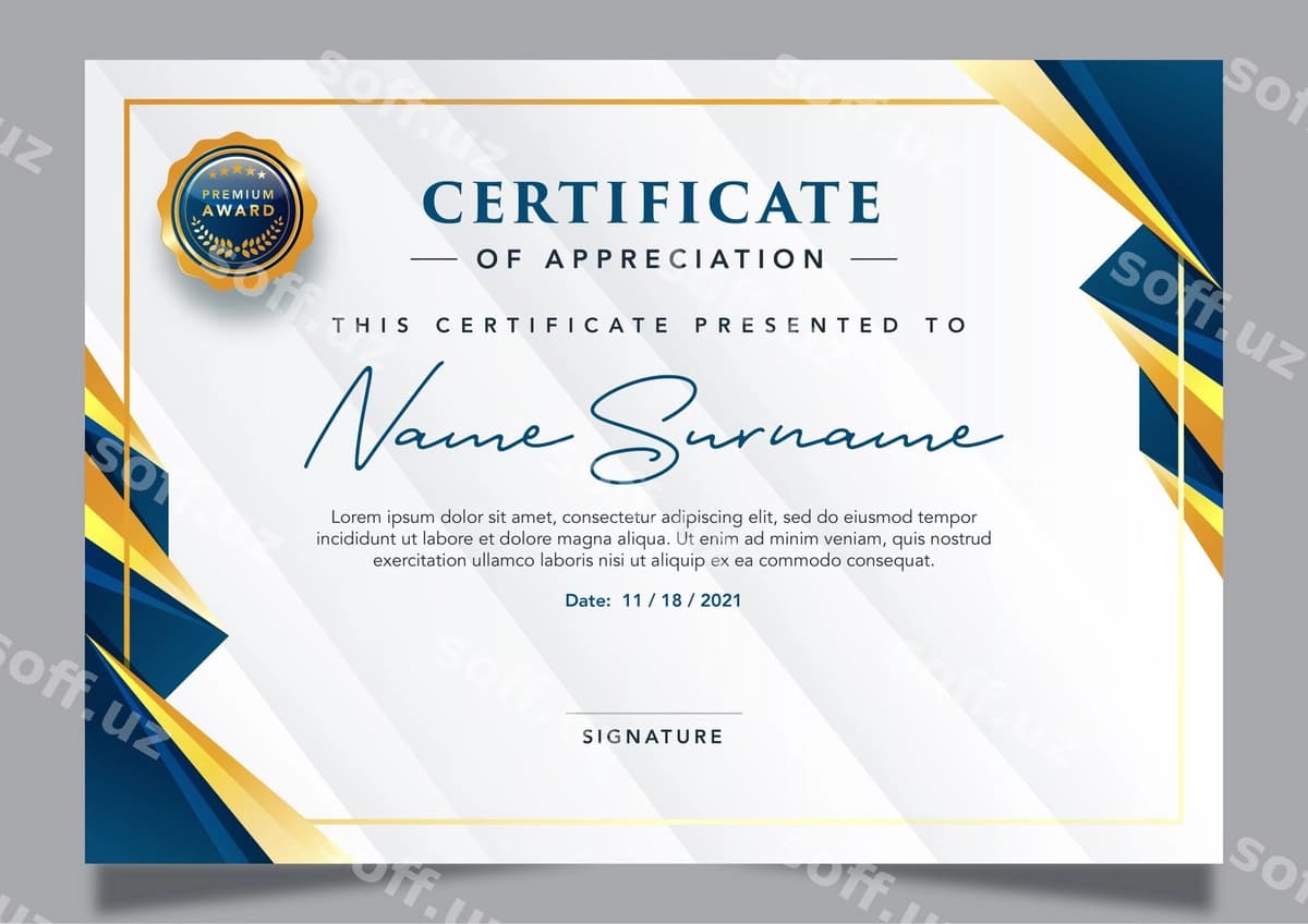 Shablon dizayni sertifikat baholashini qadrlash | Template design certificate appreciation