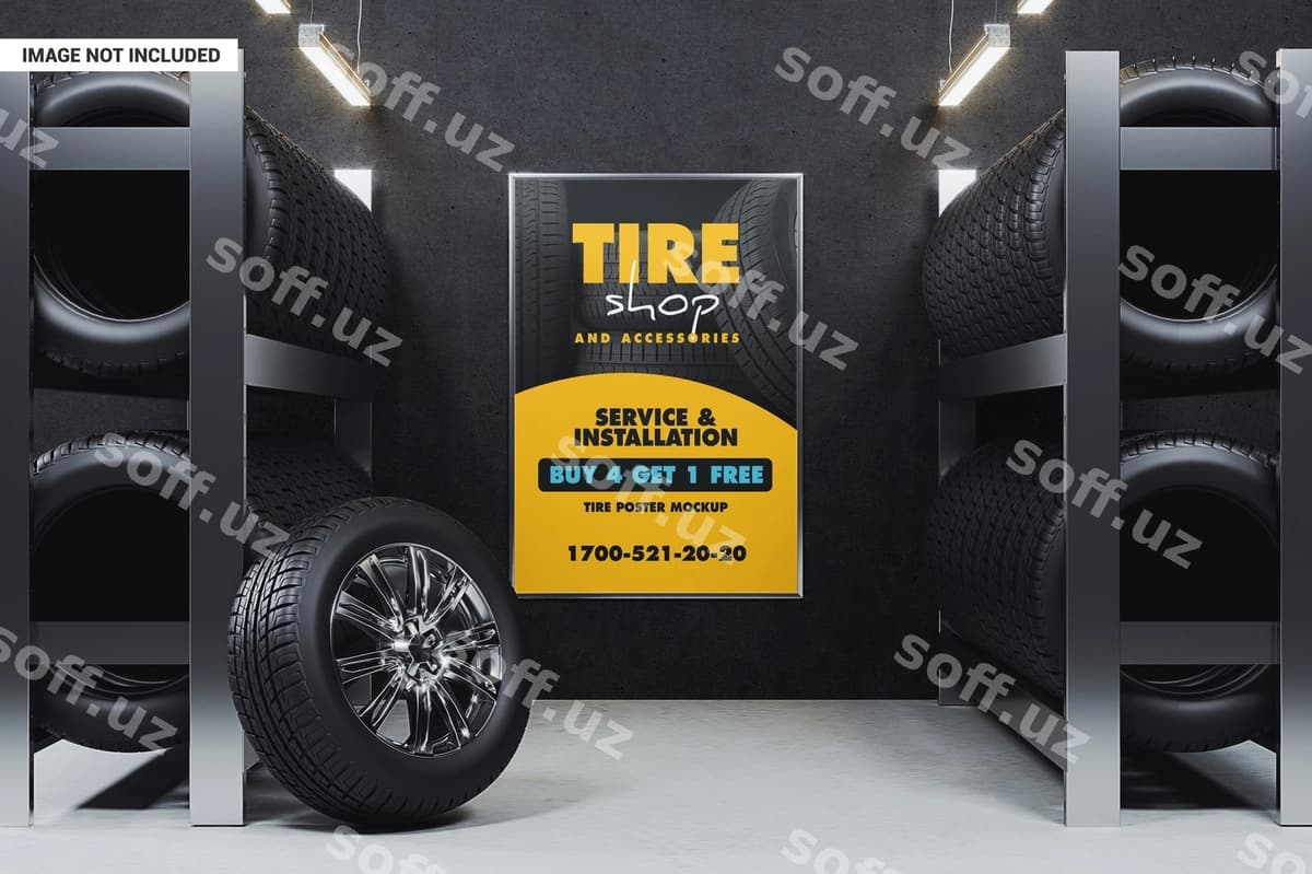 Shina do'kon plakat namunasi | Tire shop poster mockup