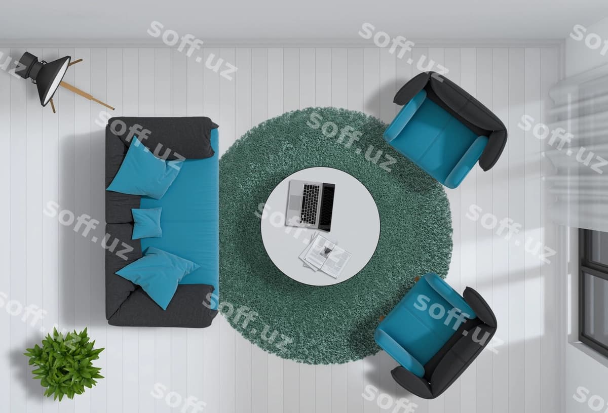 Yuqori ko'rinish içki mehmonxona 3d render | Top view interior living room 3d render