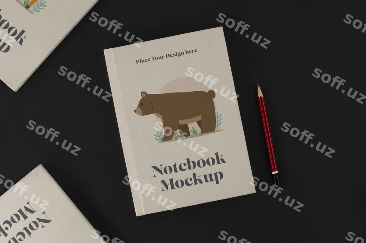 Yuqori ko'rinishdagi etiketkali daftar namunasi | Top view label notebook mockup