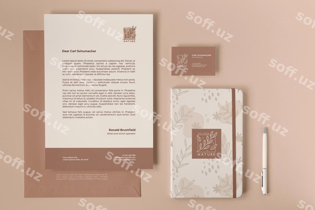 Yuqori ko'rinish qozondoshlik komplekti namunasi | Top view stationery kit mockup