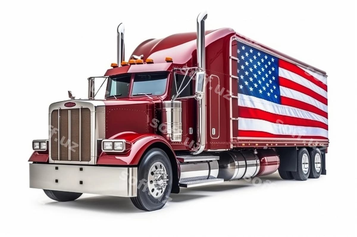 Yuk avtomobili oq fonli USA bayrog'i | Truck with usa flag white background
