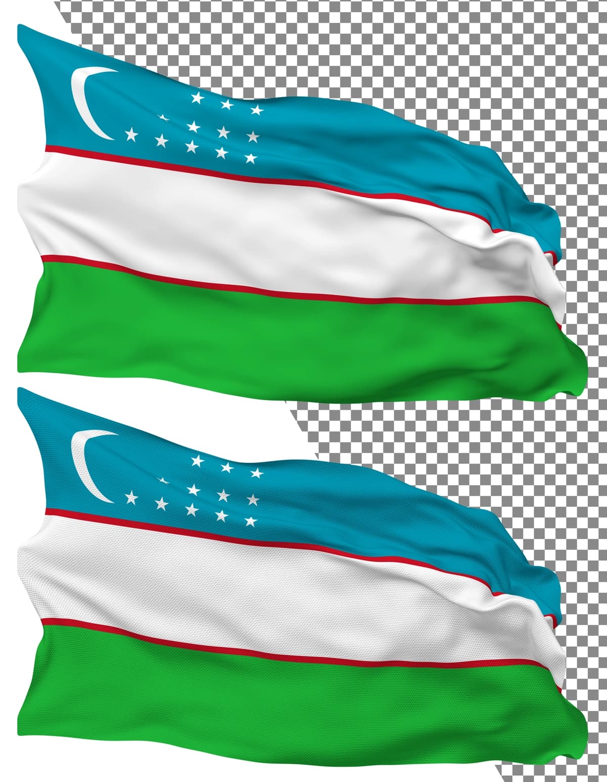 O‘zbekiston bayrog‘i shaffof, to‘g‘ridan-to‘g‘ri to‘lqinli | Uzbekistan flag waves isolated plain bump texture with transparent