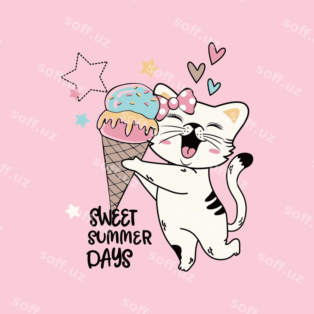 Vector mashaqli mushuk muzlatmani sevaman | Vector cute cat loves ice cream