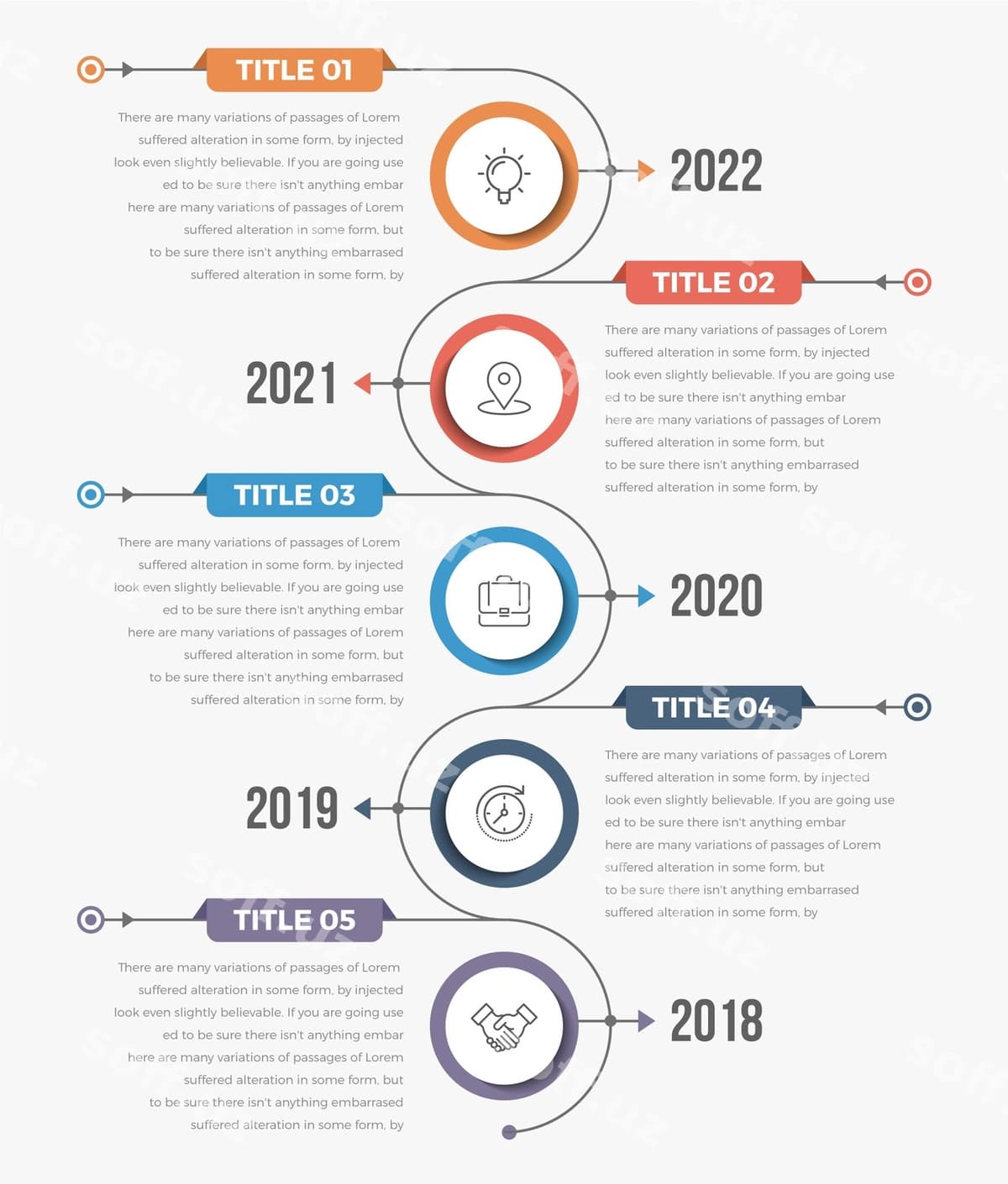 Vertikal vaqt chiziqi infografikalari | Vertical timeline infographics