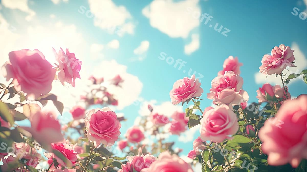 Binofat maydon binafsha gullar yumshoq quyilmoq | Vibrant field pink roses basking soft
