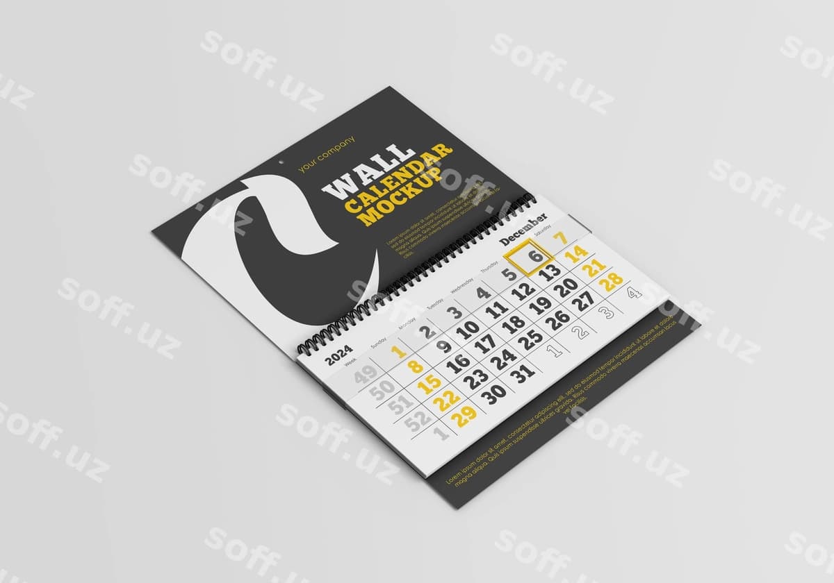 Devor kalendari mockup | Wall calendar mockup