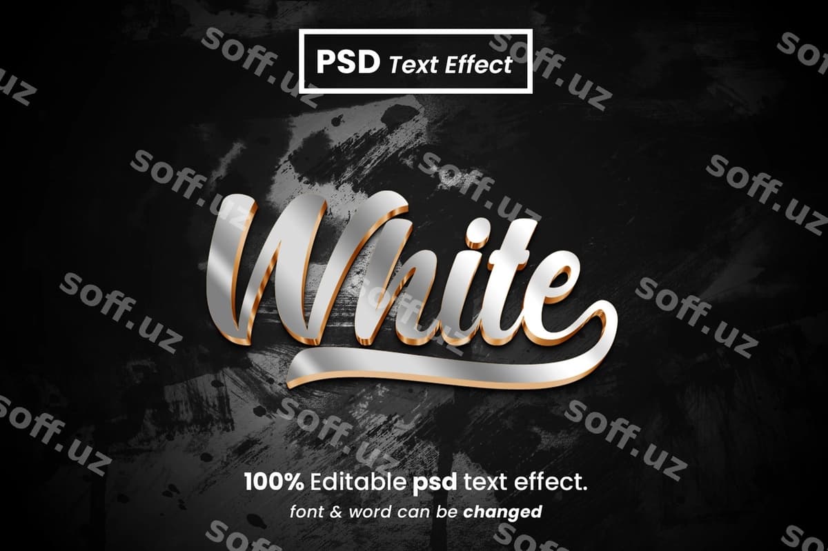 Oq 3D tahrirlanadigan matn effekti | White 3d editable text effect