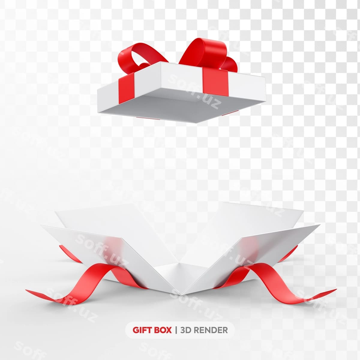 Oq qizil sovg'a qutisi 3d render | White red gift box 3d render