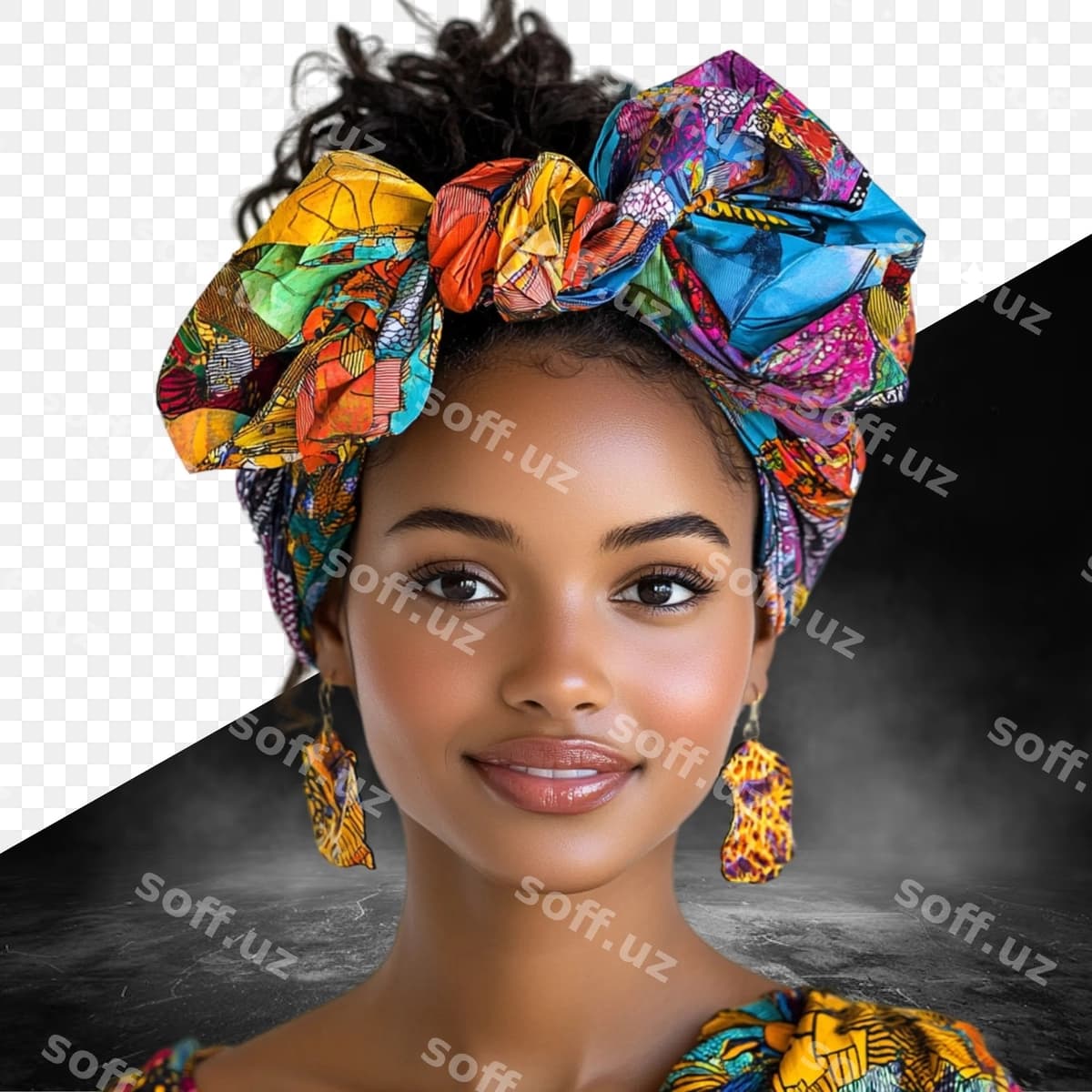 Ayol uning boshida rang-bar rangli bosh oynagi bilan. | Woman with colorful headband her head
