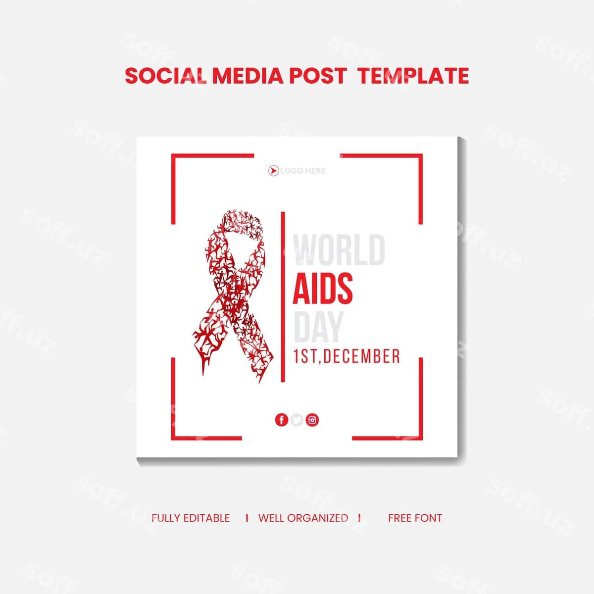 Dunyo AIDS Kuni ijtimoiy tarmoqlar post shabloni | World aids day social media post template