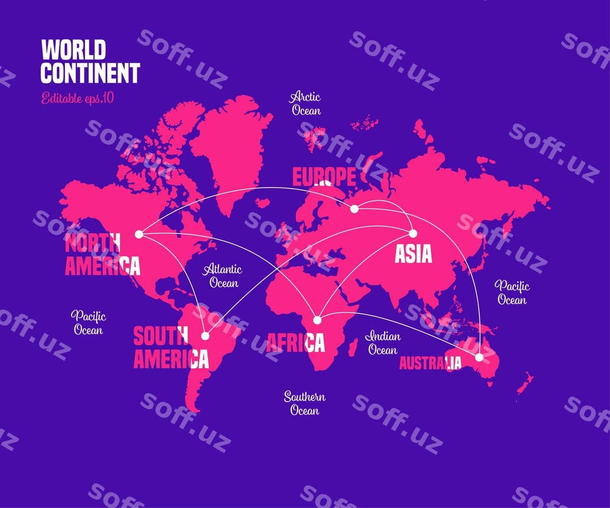 Dunyo xaritasi qit'alar ro'yxati okeyon nomi bilan | World map continent list with ocean name